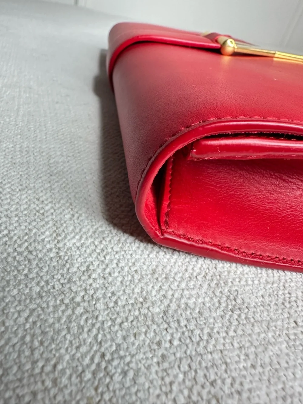 SOLD. Yves Saint Laurent Red Leather Clutch with Gold Y Emblem - Picture 8 of 15